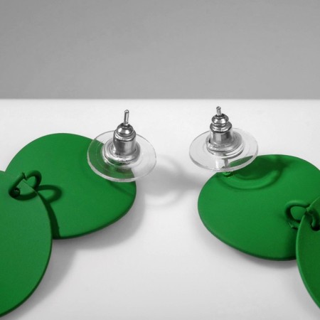 Earrings Metal "Lady" circles, duo, dark green color-2