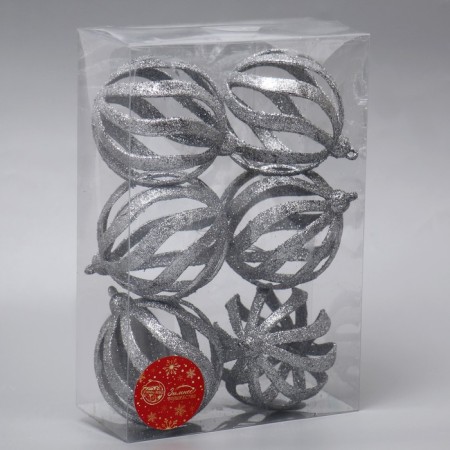 Set of balls plastic D-8 cm, 6 pcs "Selin" silver-1