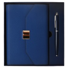 Organizer on Rings A6+, 80 sheets, leatherette, with a valve, a line, with a handle, in a gift box, blue
