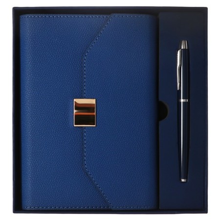 Organizer on Rings A6+, 80 sheets, leatherette, with a valve, a line, with a handle, in a gift box, blue