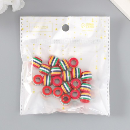 Beads for creativity plastic "Striped cylinder with red" set of 20 pcs 1x1.2x1.2 cm-3