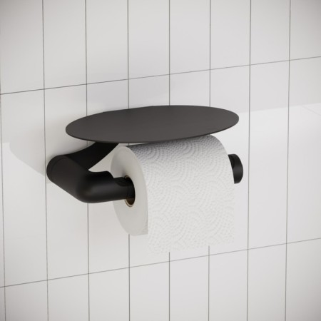 Holder for IDDIS toilet paper, with a shelf, matte black, stainless steel-2