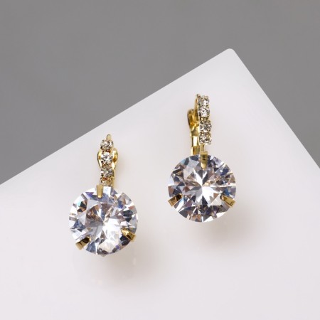 Earrings "Zirconium" mini, circle, white color in gold-4