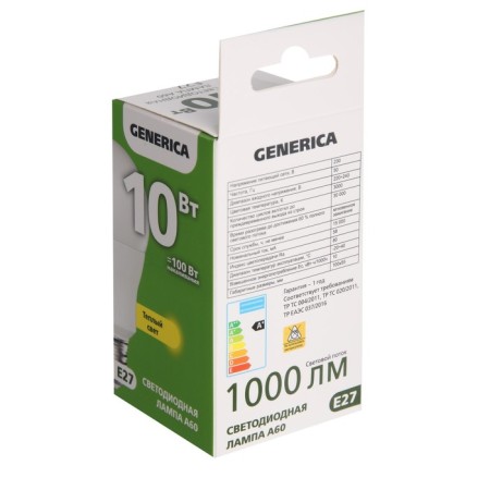 LED LED Generica A60, 10 W, Pear, 3000 K, E27, 230 V, LL-A60-10-230-30-E27-G-1