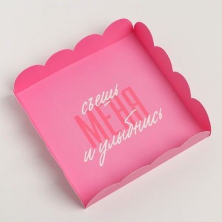 Cookie box, confectionery packaging with PVC lid, “eat me and smile”, 13 x 13 x 3 cm-3