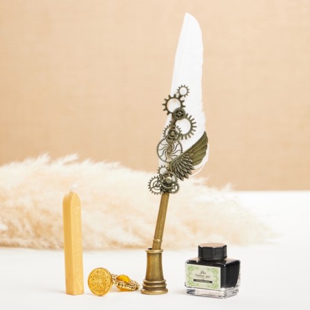 Gift set 5B1 "Steampank": Puff PEOLE white, ink, tips, print, wax