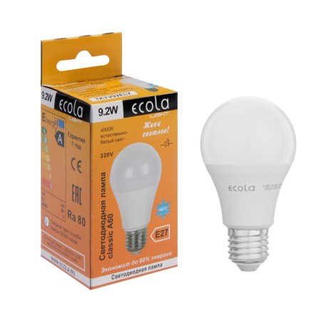 LED LED ECOLA LIGHT CLASSIC, E27, A60, 9.2 W, 4000 K, 110x60 mm, matte-2