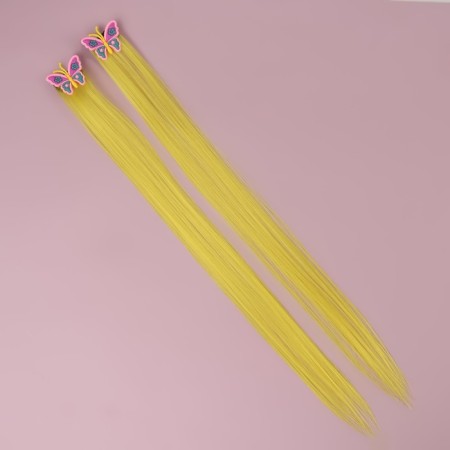 A set of overhead curls "Butterflies", straight hair, on a hairpin, 2 pcs, 50 cm, yellow color/mix-1