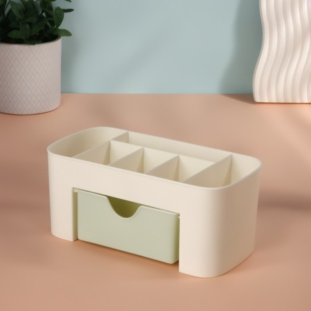 Organizer for storage, 6 sections, with a box, 21 × 10.5 × 9 cm, beige/green color-4