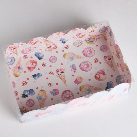 Cookie box, confectionery packaging with PVC lid, "goodies", 20 x 30 x 8 cm