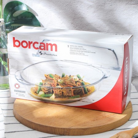 Oval ducklings of heat-resistant glass Borcam, 2 l, with a baking lid-6