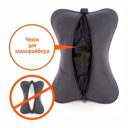 Siger pillow "Automobile Bone", on a car's headrest, perforated eco -leather, black-1