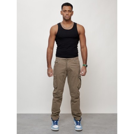 Cargo jeans male, size 52, beige color-4