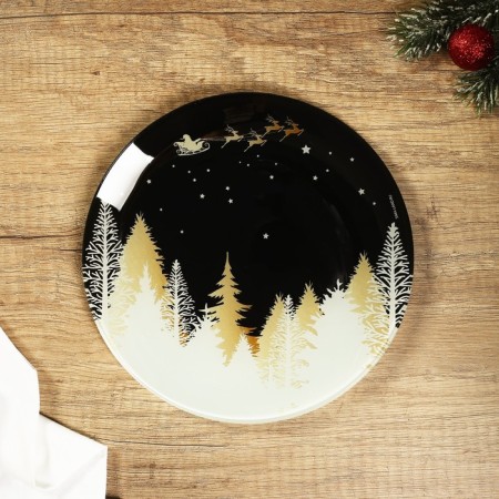 New Year. Glass plate "New Year's Night", 20 cm-1