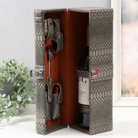 Casket wood, leatherette under the bottle "Gray snake" 5 items 35.5x15x11.5 cm-3