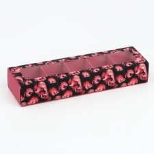 Box for 5 sweets with fuchsia cells, 21 x 3.3 x 5.8 cm