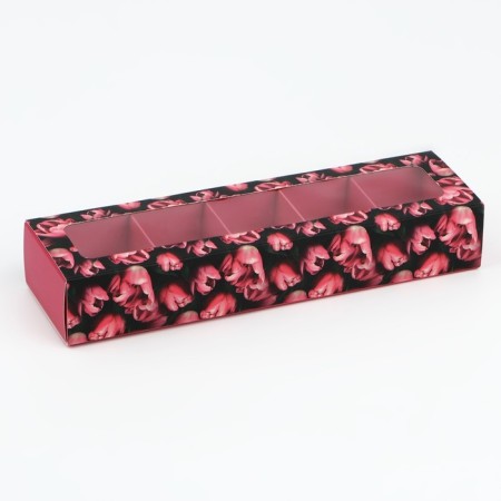 Box for 5 sweets with fuchsia cells, 21 x 3.3 x 5.8 cm