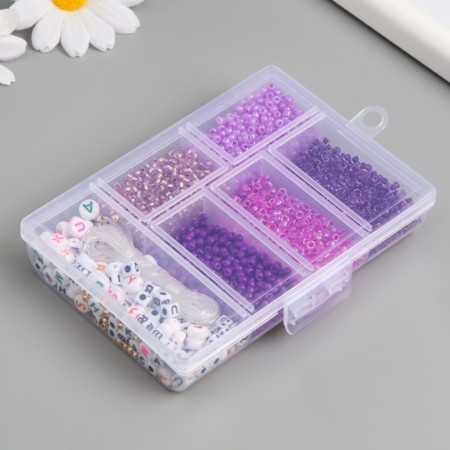 Glass 8/0 in the box "purple" beads + thread 0.8 mm 5 m 12x8.4x2.2 cm-2