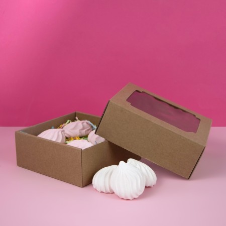 Box of a team without printing a lid is a brown with a window 14.5 x 14.5 x 6 cm-2
