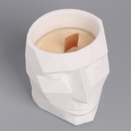 A candle made of soy wax in the kashpo "Geometric head", 9x7.5 cm, white-3