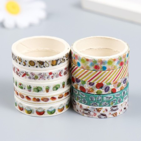 Adhesive tape paper "Food" set 10 pcs width. 0.8 cm dl. 2 m 8.5x4x1 cm