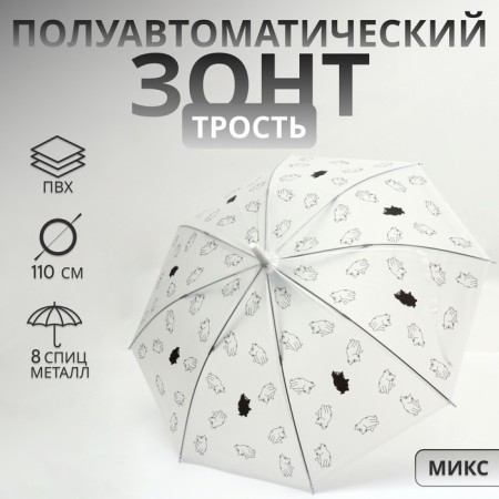 Umbrella - semi -automatic cane, Funny Kitten, 8 spokes, r = 47 cm, color mix