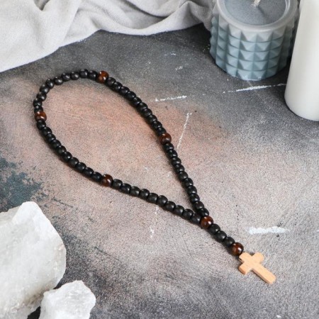 Wooden rosary, with a cross, 27 cm, mix-2