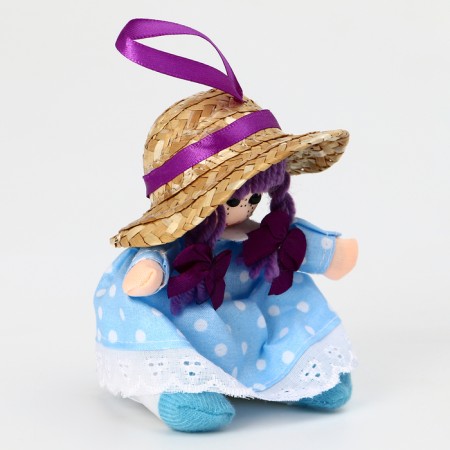 Soft toy "Doll" in a blue dress, on a suspension, 10 cm-1