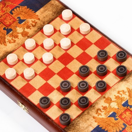 Backgammon "Russia", wooden board 40 x 40 cm, with a field for playing checkers-2