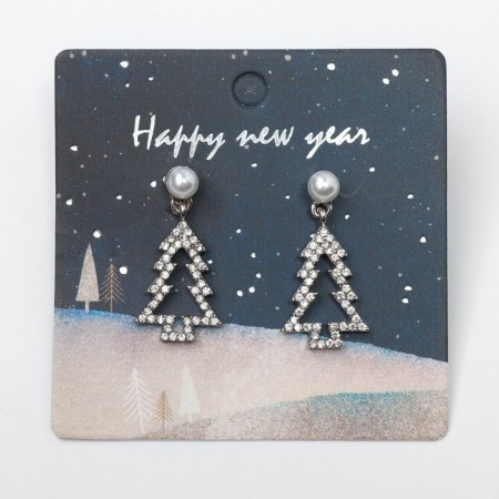 New Year! Earrings "New Year" Christmas tree-traffic, white color in gold-4