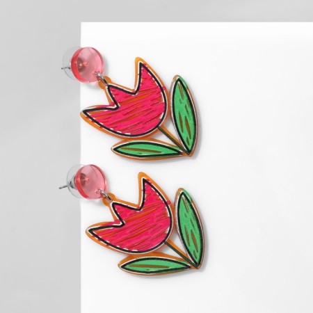 Acryl Earrings "Flowers" Tulips, colored in silver-1