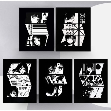 A set of subject notebooks of 48 sheets, an anime comic book, 12 items, with reference material, covered cardboard, Uf-lak (full), OFSET block-5