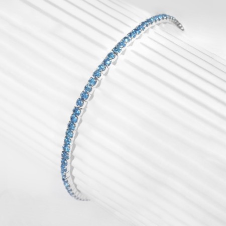 Bracelet "ice" 1 row, blue color in silver, 7 cm-4