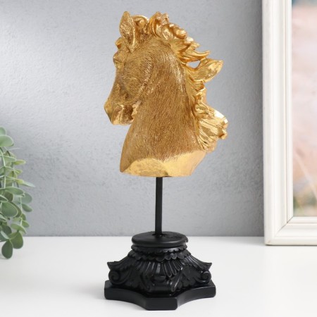 Souvenir Polystone Bust "The Head of the Ringing Horse" Gold 10.5x14x27 cm-2