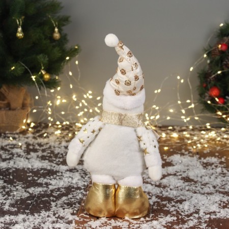 Soft toy "Snowman in a suit with stars" 36x19 cm, golden-white-2