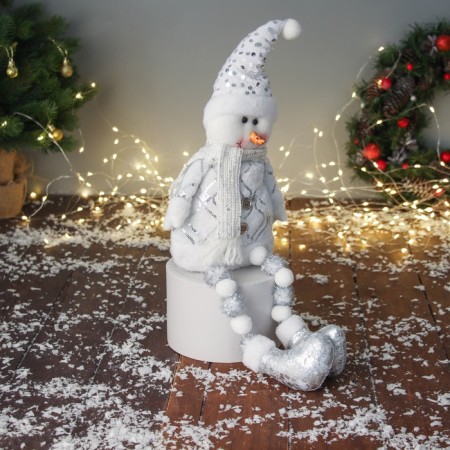 Soft toy "Snowman in a suit with sequins" 44x19 cm, silver-white-1