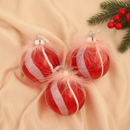 Set of balls plastic D-8 cm, 3 pcs "Galata Wave" Red-White
