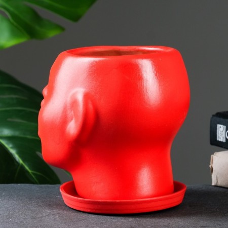Pot - Organizer "Head" Red, 1.3 l / 16x16x14cm-3