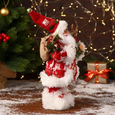 Santa Claus "in a red fur coat, cap and gifts" 30 cm-3