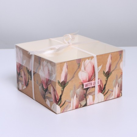 Capcake box, confectionery packaging, 4 cells "Magnolia", 16 x 16 x 10 cm