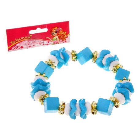 Bracelet Children's "Choselka" wave and cube, blue color, d = 6 cm-2
