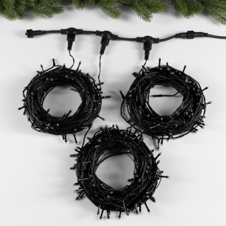 Garland "Clip-Light" 3 threads of 20 m, IP44, UMS, dark thread, 399 LED, glow white, flickering all LEDs, 24 V-1