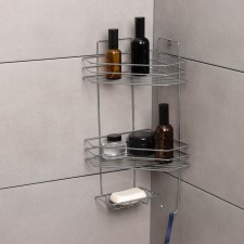Corner shelf with soap and hanger 2-tier, 25.5 × 42.5 cm, chromium color