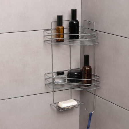 Corner shelf with soap and hanger 2-tier, 25.5 × 42.5 cm, chromium color