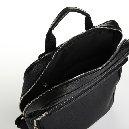 Backpack of artificial leather with lightning, external pocket, Medvedkovo, Black Color-4