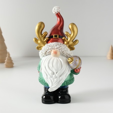 Suvenir Polystone "Santa Claus in a cap with horns, with a Christmas ball" 11x9.5x21 cm