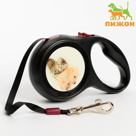 Roulette with a print "cutie", 5 m, animal weight up to 15 kg, black