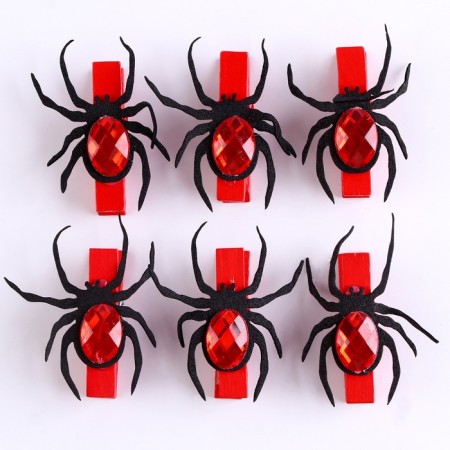 Set of decorative clothespins "Spiders" 6 pcs., Reds-3