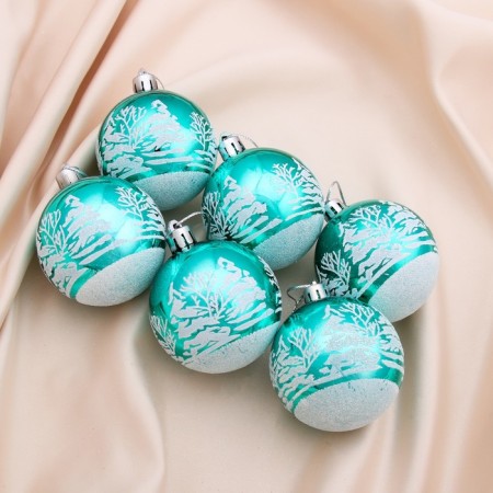 Set of balls plastic D -6 cm, 6 pcs "Emerald - Winter Forest" Green