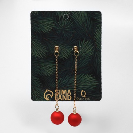 New Year! Earrings "New Year" hanging, ball and snowflake, red color in gold-5